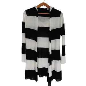Acrobat Black and White Striped Linen Cardigan Long Sleeve Women's Size S